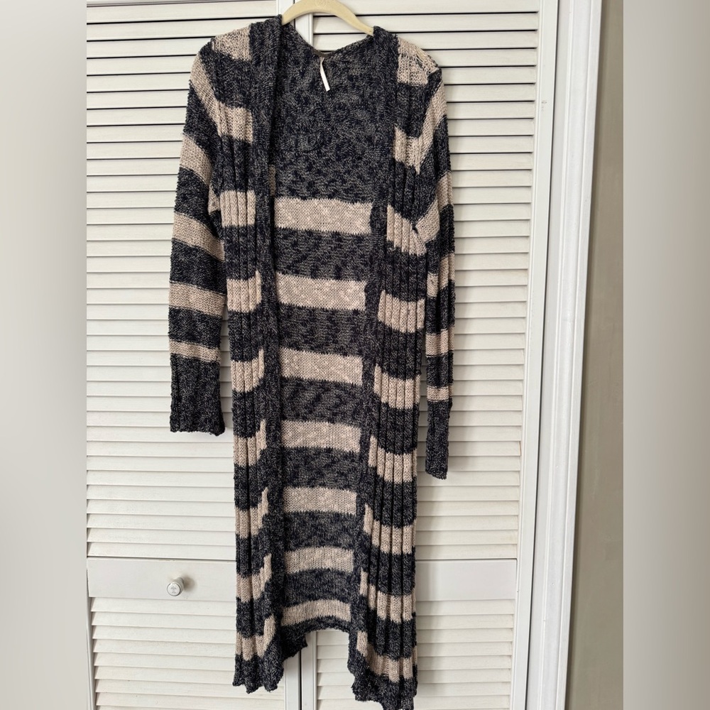 Navy & Cream Striped Long Cardigan | Free People | Size L